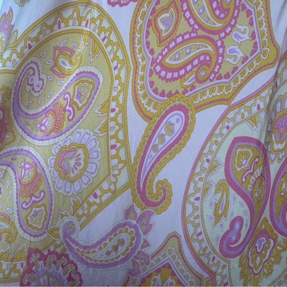 Banana Republic Silk Dress Size 2 Petite Pink Paisley Babydoll Ruffle Y2K - Picture 10 of 12